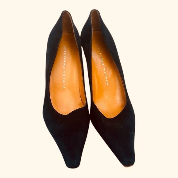 Martinez Valero Black Suede Square Pointed Toe Heel Dress Shoe Size 8.5 - Picture 1 of 6